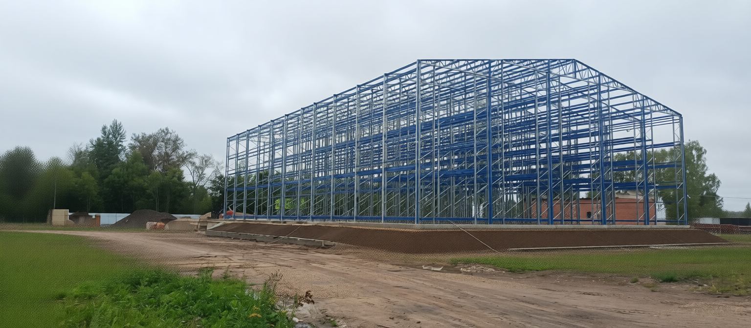 Сборка каркаса самонесущего склада