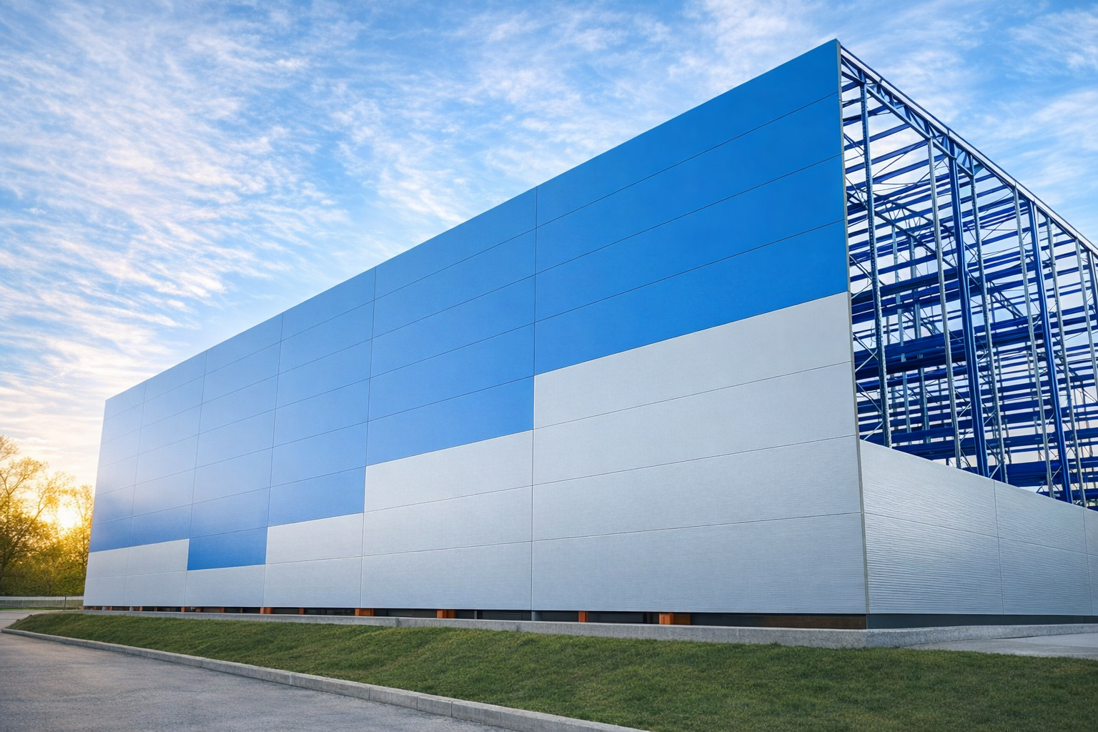 Обшивка склада сэндвич-панелями